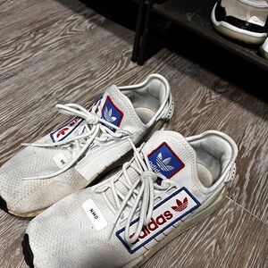 Adidas White Sneakers with Blue and Red Details